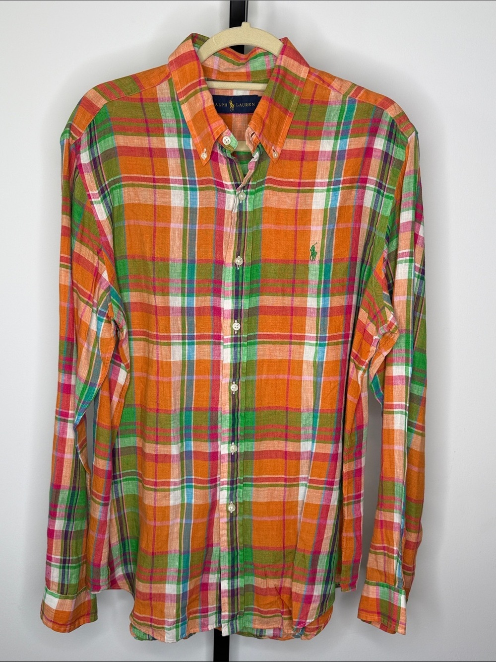 Ralph Lauren Orange, Green & Pink Plaid Button-Down Shirt